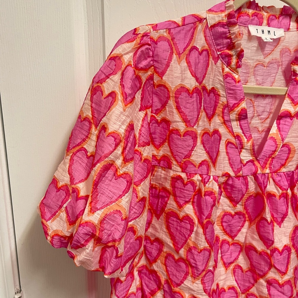 THML Pink Heart Puff Sleeve Blouse - Picture 5 of 11